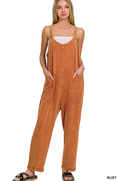 RUST WASHED ROMPER WITH POCKETS